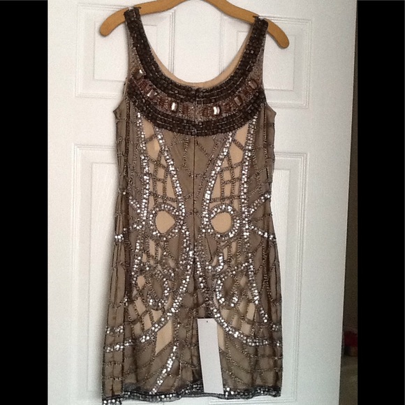 🆕 Cache Gold Sequin Embellished Cocktail Dress - Picture 5 of 8